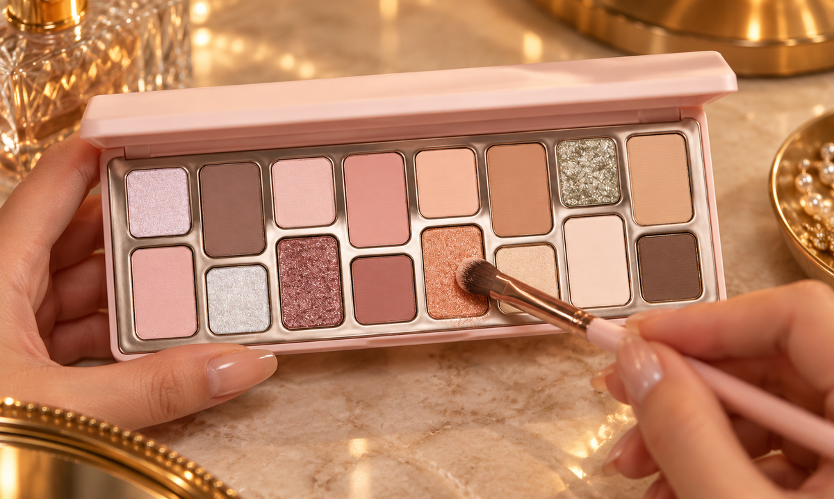 🌸 Eyeshadow Palette | 16-Color Powder | Makeup Lover Gift | Rose Gold Shimmer