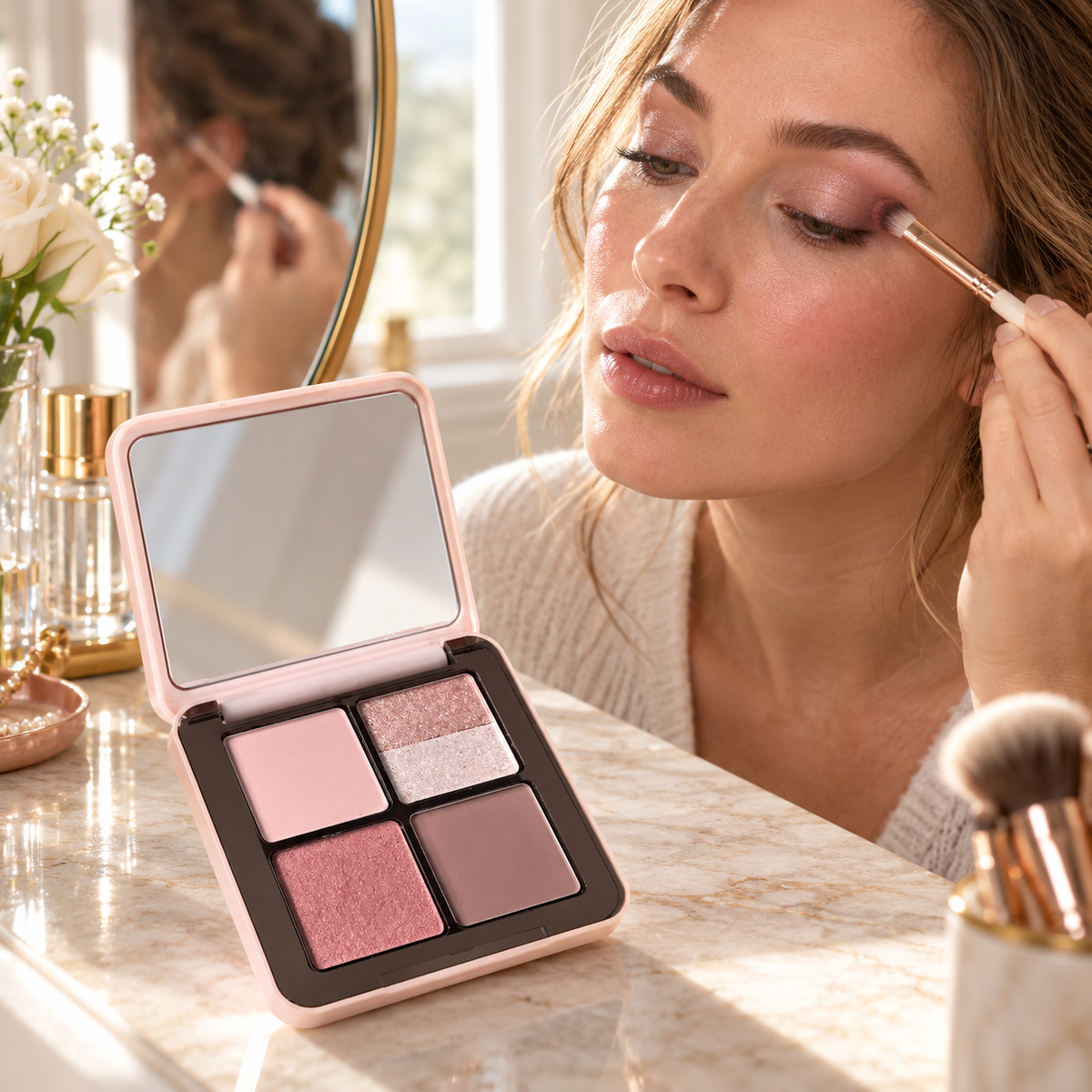🎀 Eyeshadow Palette | Soft Powder | Everyday Makeup Gift | Dreamy Rose Shimmer
