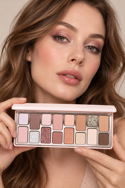 🌸 Eyeshadow Palette | 16-Color Powder | Makeup Lover Gift | Rose Gold Shimmer